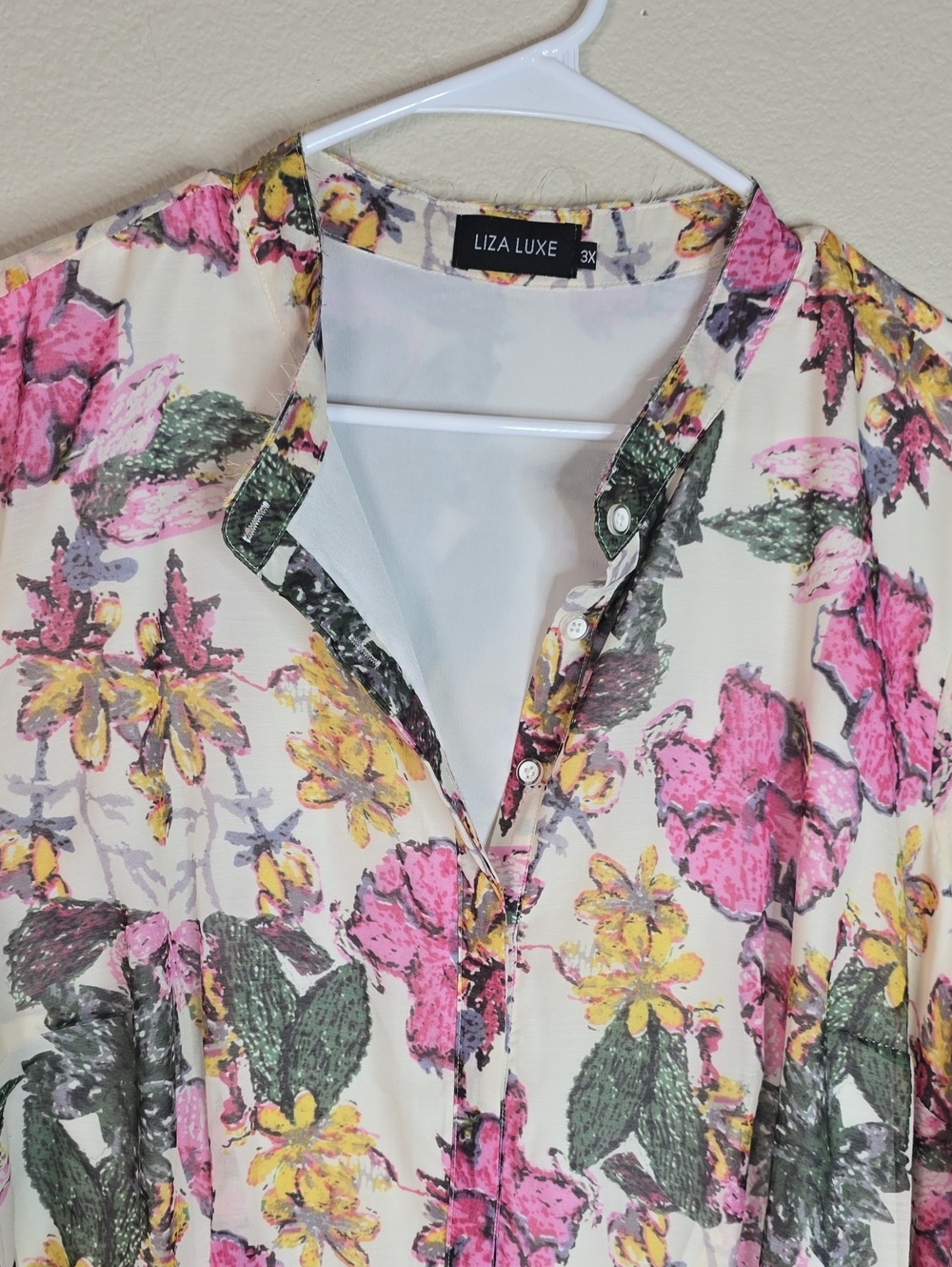 Liza Luxe Floral Button-Front Pink & Yellow Women's Midi Dress Size 3X - Picture 2 of 8